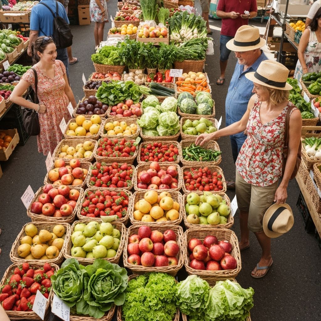 Fresh fruit and vegetables at market representing natural nutrition